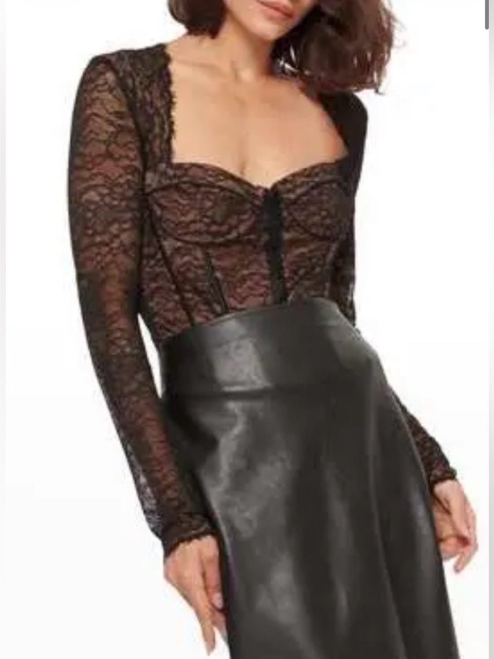 Cami NYC Lace Esther Corset Bodysuit Black/Nude Size M (Like New)